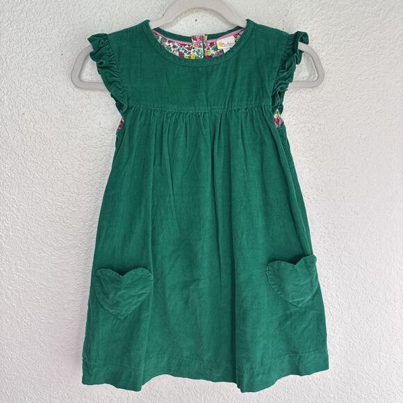 Mini Boden Other - Mini Boden Dress Girls 7-8Y Corduroy Ruffle Sleeve Heart Pockets A-Line Green